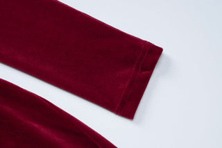 High neck long sleeve velvet ruched maxi dress