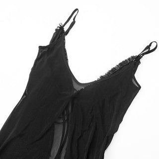 Deep v neck sheer mesh ruffle cami top