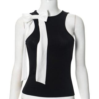 Crew neck bowknot applique tank top