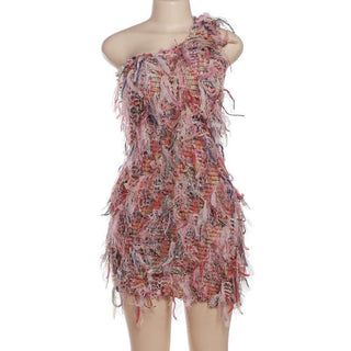 One shoulder irregular tassels contrast mini dress