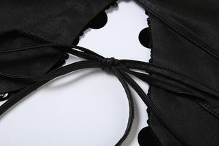 Butterfly pattern glitter lace up cami top