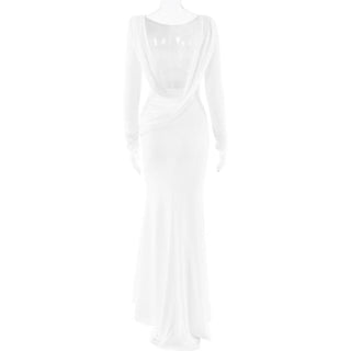 Long sleeve round neck ruched backless maxi dress