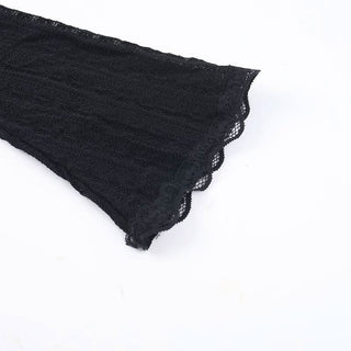 Long flared sleeve v neck lace hem knotted top