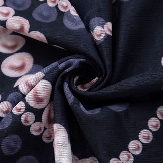 Long flared sleeve u neck beaded print sheer mesh top