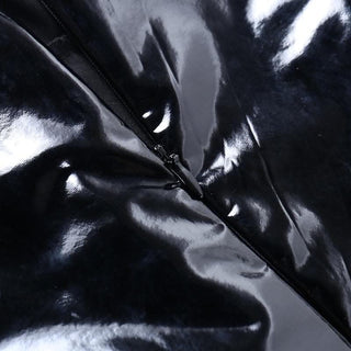 Long sleeve PU leather feather high neck zip-up mini dress-final-sale