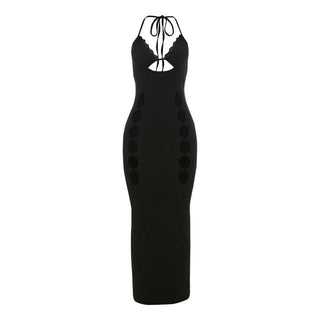 Halter v neck lace hem hollow out cut out maxi dress