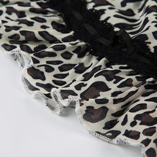 Leopard print bowknot see through mesh cami top