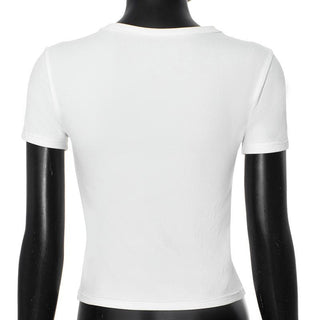 Short sleeve ruched letter pattern top