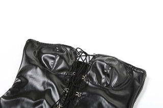 PU leather lace up backless mini dress
