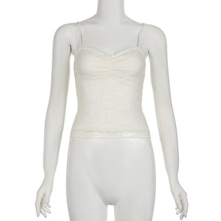 Ruched bowknot lace patchwork solid backless cami top