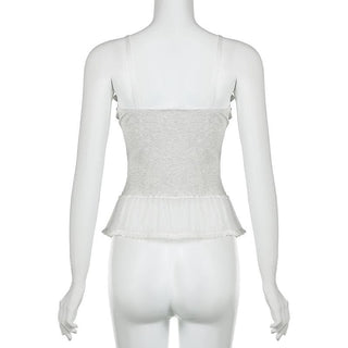 Lace hem ruffle bowknot v neck backless cami top