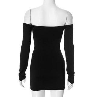 Off shoulder long sleeve hollow out lace cut out mini dress