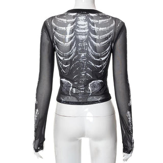 Sheer mesh contrast print see through gloves long sleeve top