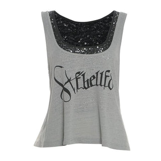 U neck glitter letter print 2 piece top
