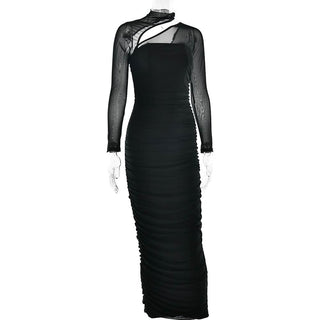Long sleeve mesh ruched maxi dress