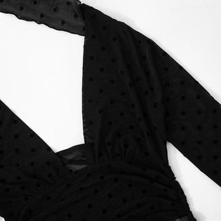 Long sleeve mesh polka dot ruffle solid top