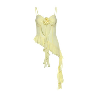 Sweetheart neck flower applique ruffle cami top