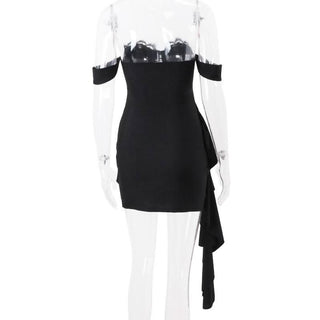 Irregular lace hem ruched solid tube mini dress