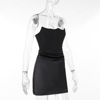 Ruched solid tube backless bustier mini dress