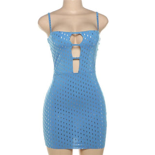 Glitter hollow out backless cami cut out mini dress