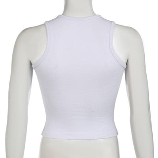Round neck butterfly print ribbed tank top