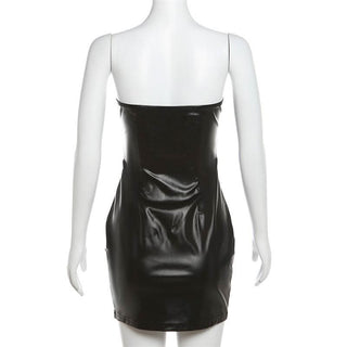 PU leather lace up backless mini dress
