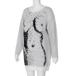 Knitted long sleeve body print contrast top-final-sale