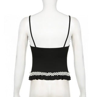 Lace hem ruffle bowknot contrast cami top