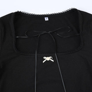 Self tie long sleeve square neck solid top