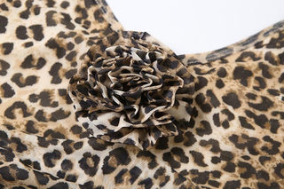 Leopard print flower applique irregular ruffle cami top