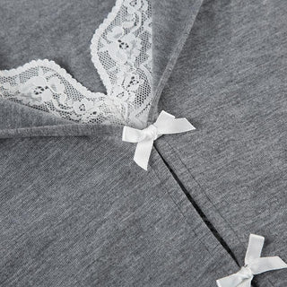 Long sleeve lace hem bowknot top