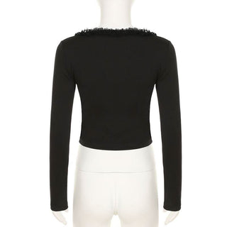 Long sleeve v neck ruffle button top