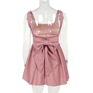 Square neck bowknot stitch backless cami mini dress