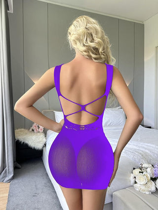 U neck cross back net mini dress