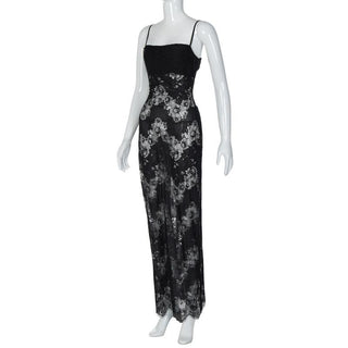 Lace patchwork backless slit cami maxi dress