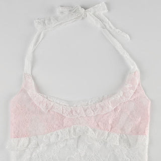 Halter u neck lace hem ruffle top