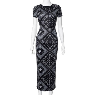 Short sleeve print crewneck midi dress