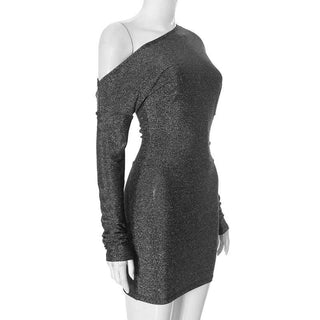 One shoulder long sleeve glitter mini dress