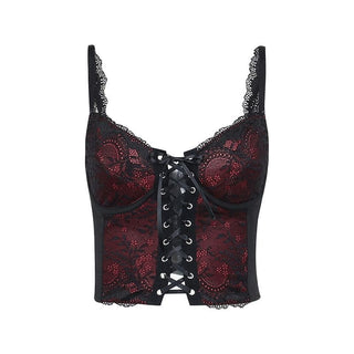Lace v neck contrast lace up backless crop top