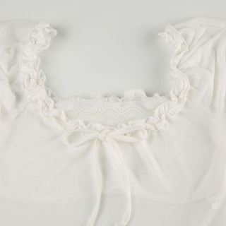Short puff sleeve ruffle ruched knotted crop top