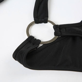 Irregular one shoulder o ring hollow out button bodysuit