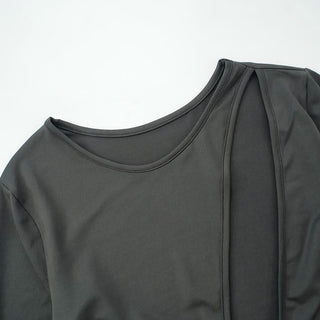 Hollow out long sleeve irregular self tie button bodysuit