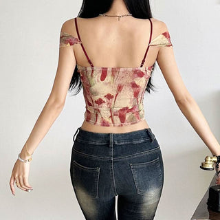 Sweetheart neck off shoulder bustier contrast cami top