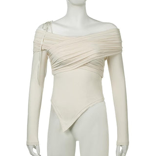 Off shoulder long sleeve ruched backless top
