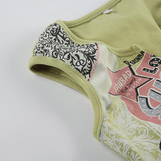 Notch neck print contrast tank top