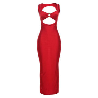 Hollow out o ring v neck backless cut out maxi dress