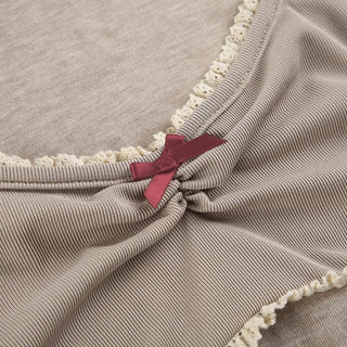 Long sleeve halter bowknot lace hem top