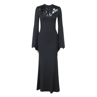 Long flared sleeve hollow out crewneck cut out maxi dress