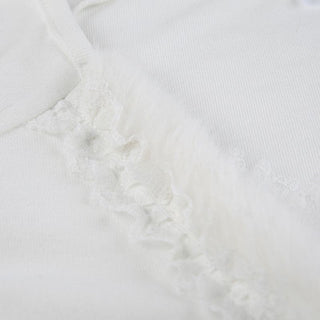 Fluffy patchwork solid long sleeve self tie top