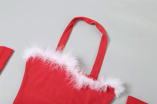 Halter ruffle fluffy gloves mini dress